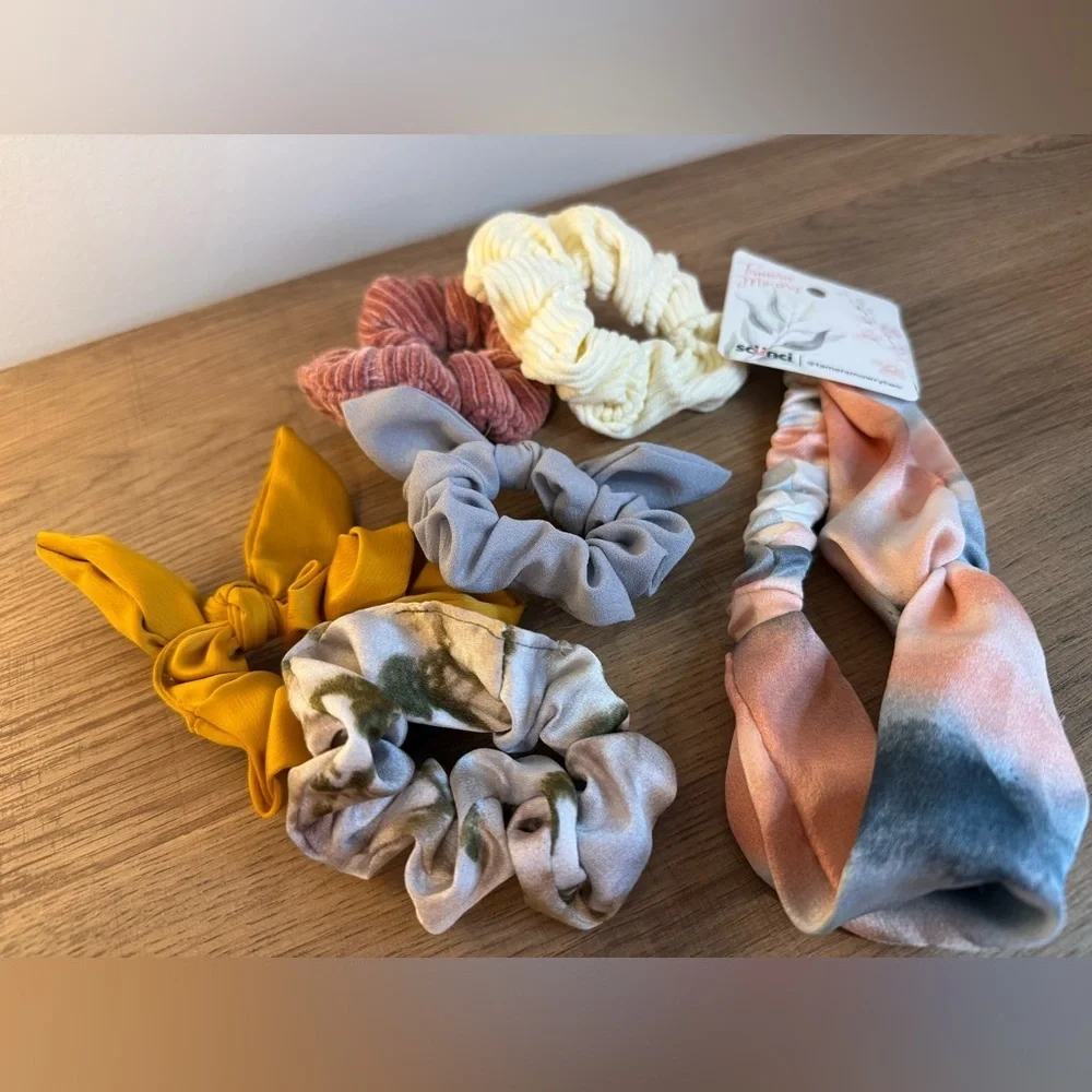 Neutral Hair Accessories Bundle - Scrunchies & Headband (6 pcs)